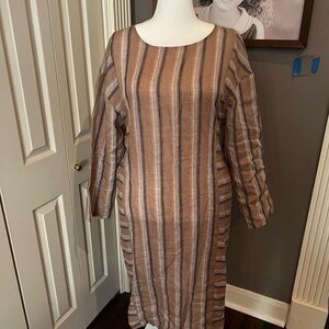 Striped 100% linen Long Sleeve Dress